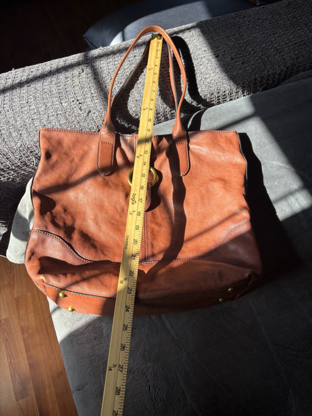 Frye Leather Ring Tote Bag Purse, Cognac, Genuine Leather - Picture 6 of 14